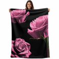 thumbnail image 1 of Pink Rose Blanket Soft Cozy Warm Throw Blanket for Couch, Plush Fuzzy Flannel Fleece Blankets for Sofa, Vintage Abstract Garden Flower Floral Black Bed Blankets Lightweight Gifts for Women, 50"x60", 1 of 9
