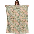 thumbnail image 1 of Pink Rose Blanket Soft Cozy Warm Twin Blanket for Bed, Plush Fuzzy Flannel Fleece Blankets for Sofa, Romantic Botanical Floral Flowers Leaves Throw Blankets for Couch, Gifts for Men, 60"x80", 1 of 9