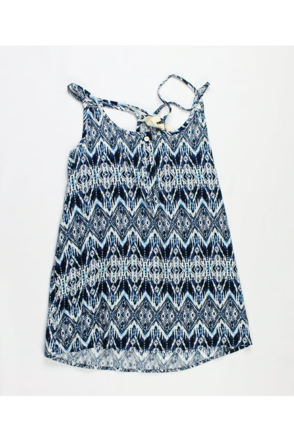 Blue Printed Multi-Strap Henley Tank Top XS