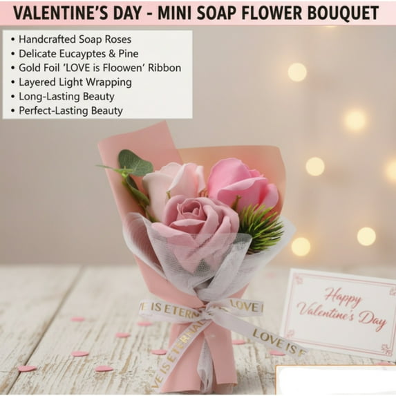 Pink Rose Bouquet, Artificial Scented Rose Flowers for Valentine's Day, Forever Flowers Bouquet, Festive Wedding Party Gift for Girlfriend, Wife, Mom 9.84In (1Pcs)