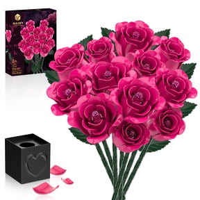 Pink Rose Bouquet Building Set, 516Pcs Artificial Fake Flower, Lego Compatible, Romantic Home Decoration, Birthday Gifts for Women Adults