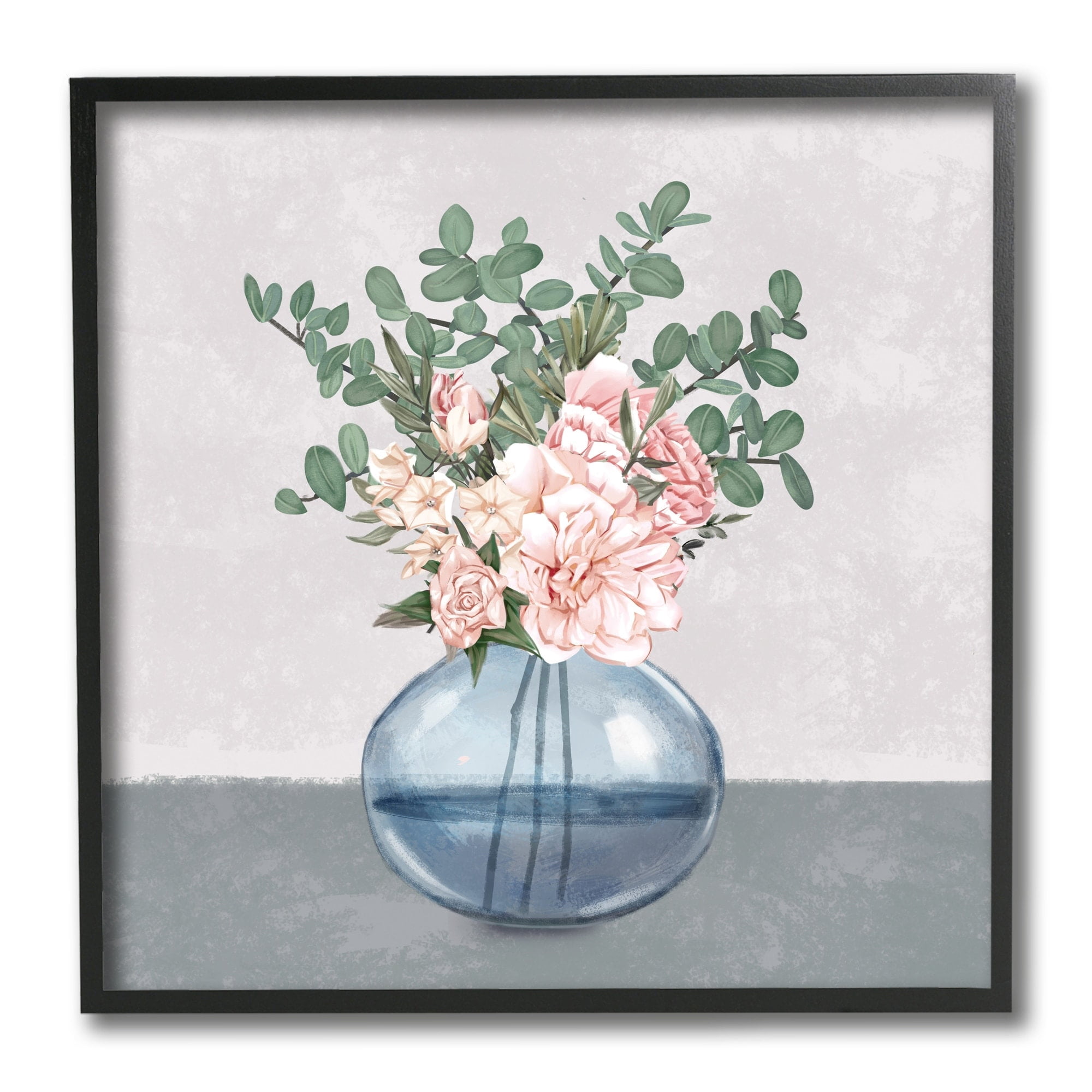 Stupell Industries Pink Rose Bouquet in Soft Blue Vase,12 x 12,Designed by Ziwei Li