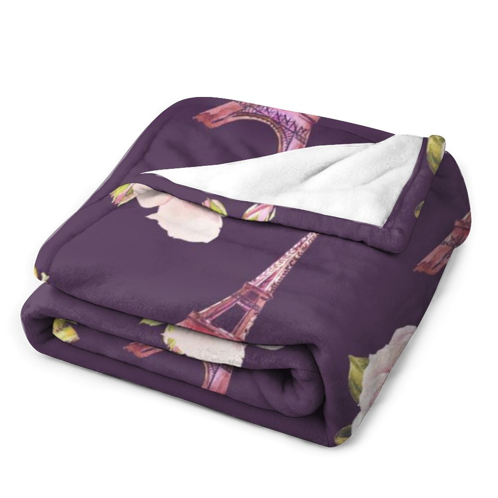 Pink Rose Butterfly Paris Blanket Plush Fuzzy Throw Blanket Warm Soft Fall Blankets for Bed