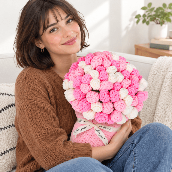 Plush Roses Throw Pink Rose Crochet Flower Bouquet Throw Blanket, 31x31 Inches - Walmart.com