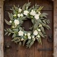 thumbnail image 1 of Pink Rose Daisy Eucalyptus Wreath 19.6 Inch Spring Summer Front Door Decor For Porch Window And Home Decor, 1 of 9