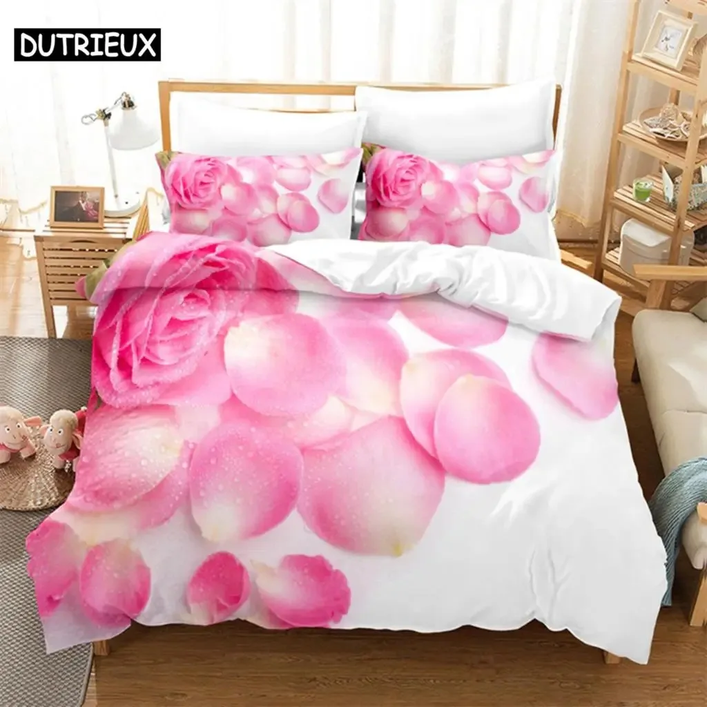 Pink Rose Duvet Cover Set for Single Double Bed20x240 Flower Quilt