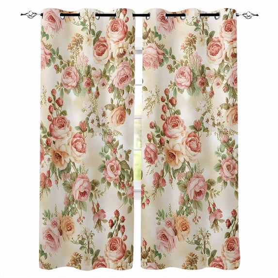 Pink Rose Fall Blackout Curtains 54 Inches Long, Thanksgiving Vintage Pastoral Floral Thermal Insulated Black Out Curtains, Darkening Window Curtain Drapes for Bedroom Living Room 45"x54" 2 Panels