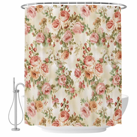 Pink Rose Fall Shower Curtain, Waterproof Shower Curtains for Bathroom, Thanksgiving Vintage Pastoral Floral Washable Fabric Bathtub Curtain Set Bath Decor with 12 Hooks 48"x72"