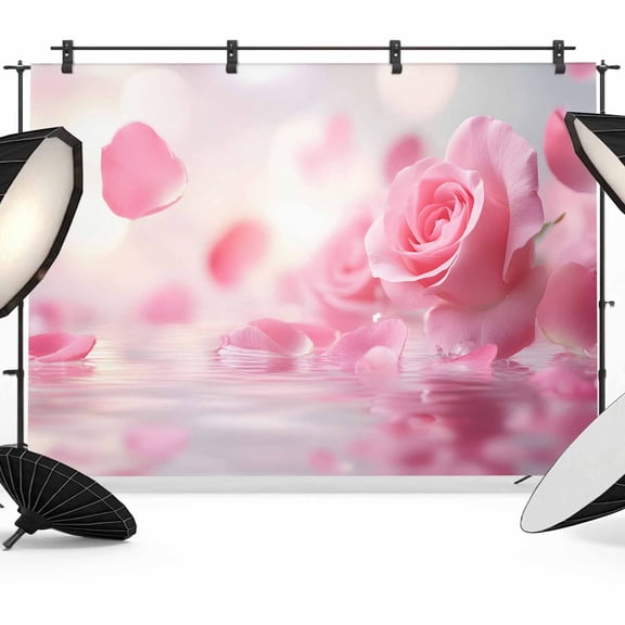 Pink Rose Fantasy Backdrop for Photoshoot,Photography Photo Studio Background Wall Backdrop,Elegance Floral Romantic Reflection Back Drop Banner Panel for Portraits Wedding Live Streaming 12x8Ft