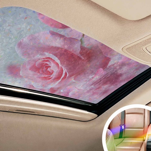 Pink Rose Fantasy Window Privacy Film Rainbow Static Cling Stain Glass Window Film for Glass Door, Decorative Sunroof Decal Sticker for Car Bathroom 17.7"x39.3" Elegance Floral Romantic Reflection
