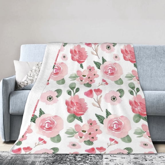 Pink Rose Floral Blanket Gifts For Kids Adults - Lightweight Throw Blanket For Bedroom Living Room Decor Soft Fuzzy Fleece Cozy Plush Bed Couch 50"X40"
