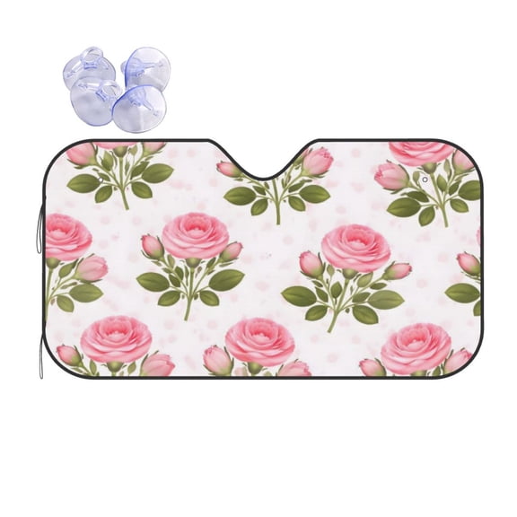 Pink Rose Floral Car Windshield Sun Shade Universal Fit Auto Sun Visor Protector
