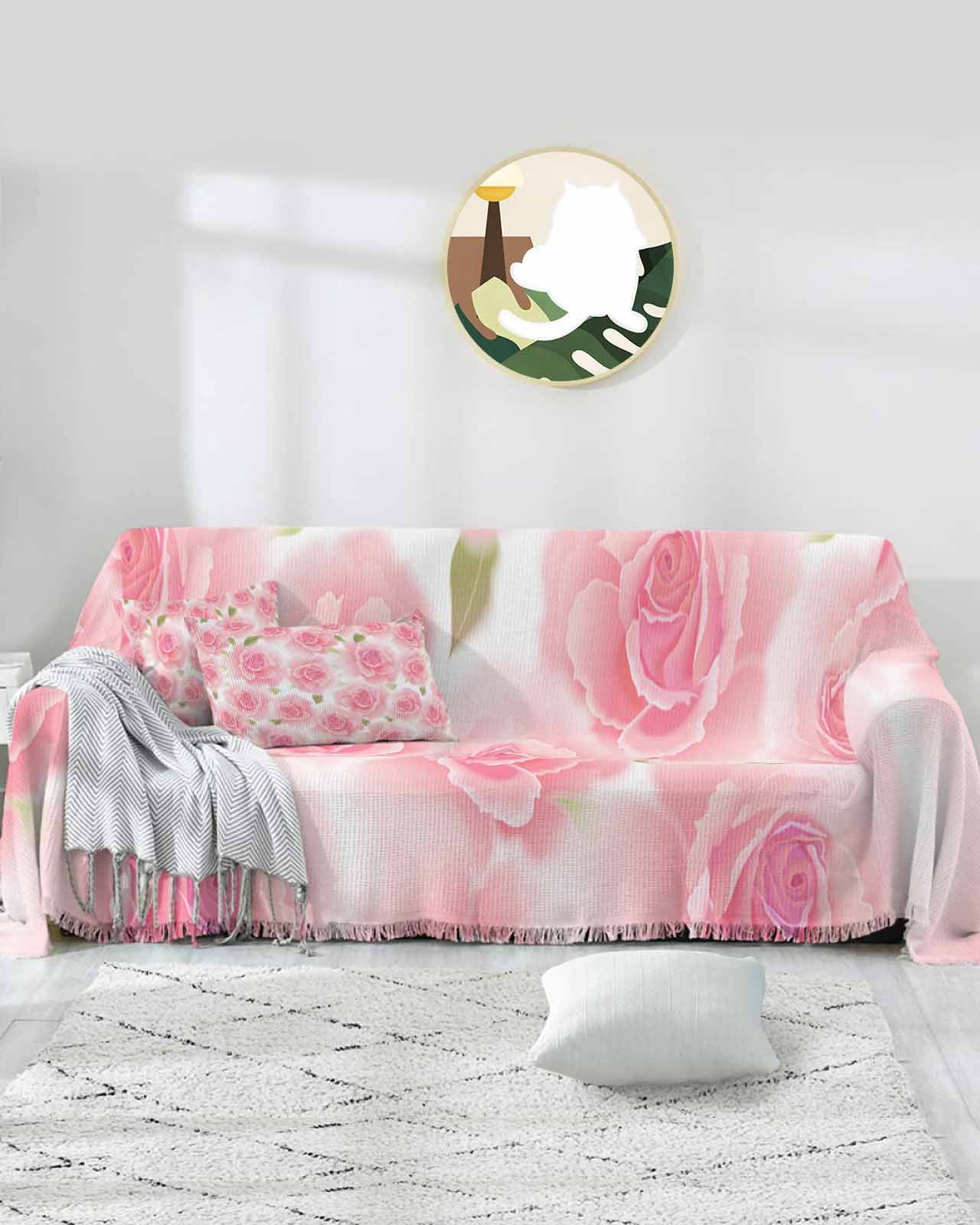 KAIJIE 2-Seater Stretch Sofa Cover - Country Style Bubble Design For All Seasons, Black