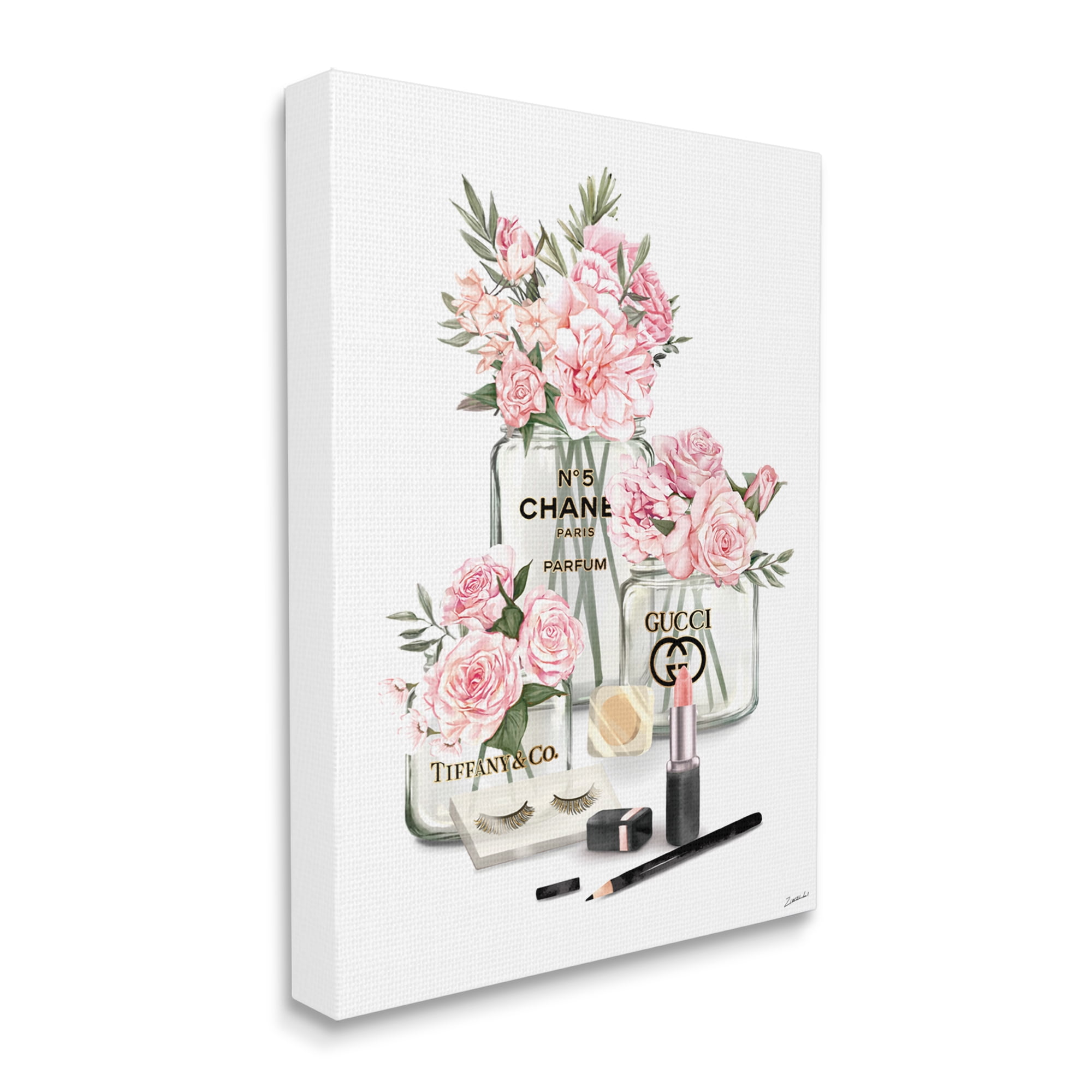Pink Rose Florals In Glam Fashion Jars 16 in x 20 in Painting Canvas Art Print, by Stupell Home Décor