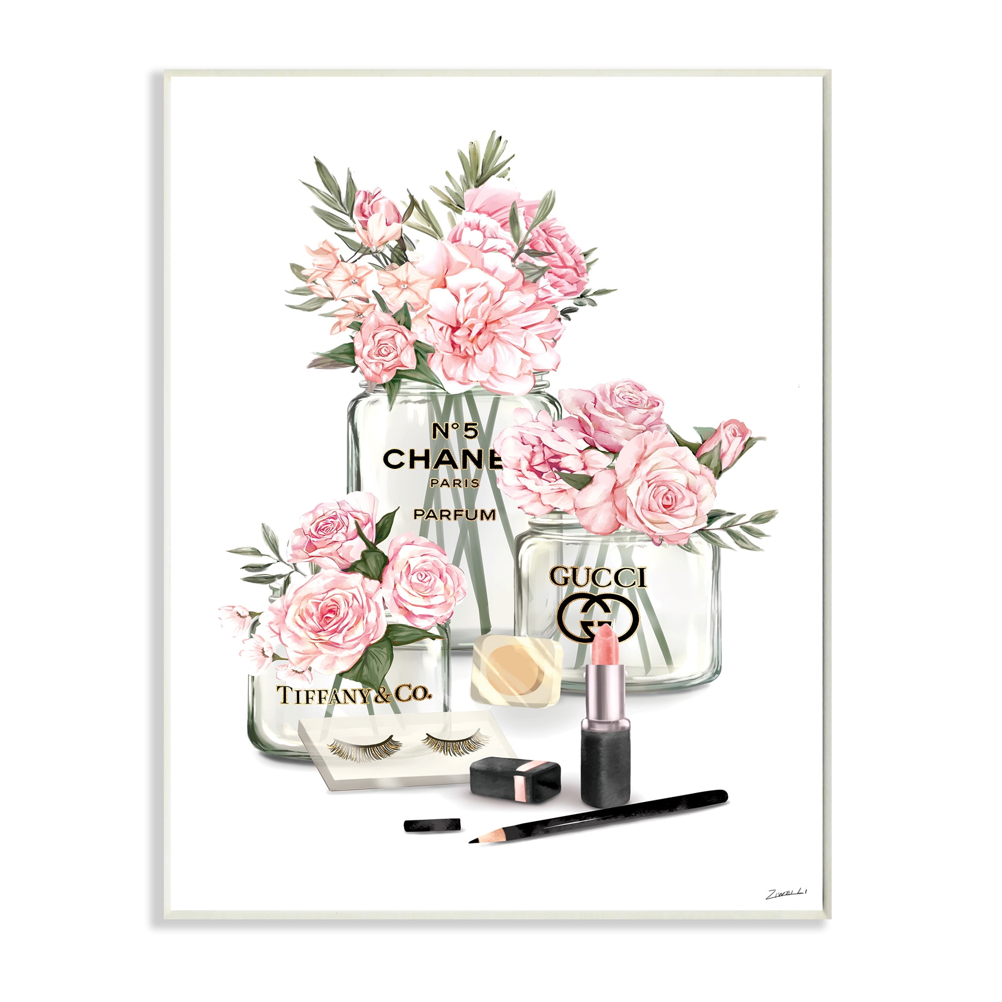 Pink Rose Florals in Glam Fashion Jars 10 in x 15 in Framed Painting Art Print, by Stupell Home Décor