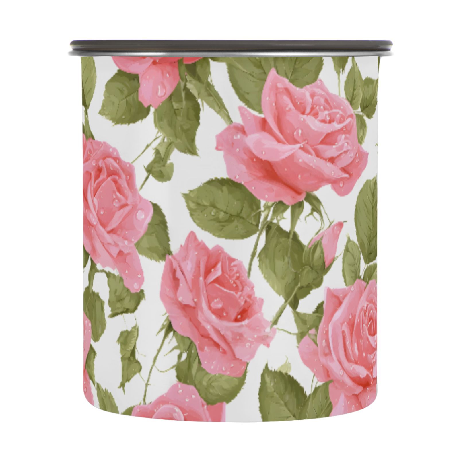 Pink Rose Flower Airtight Coffee Bean Canister 30oz Food Storage Containers with Lids For Gournd, Tea, Sugar, Flour, Rice, Cereal, Candy Cookie Jar