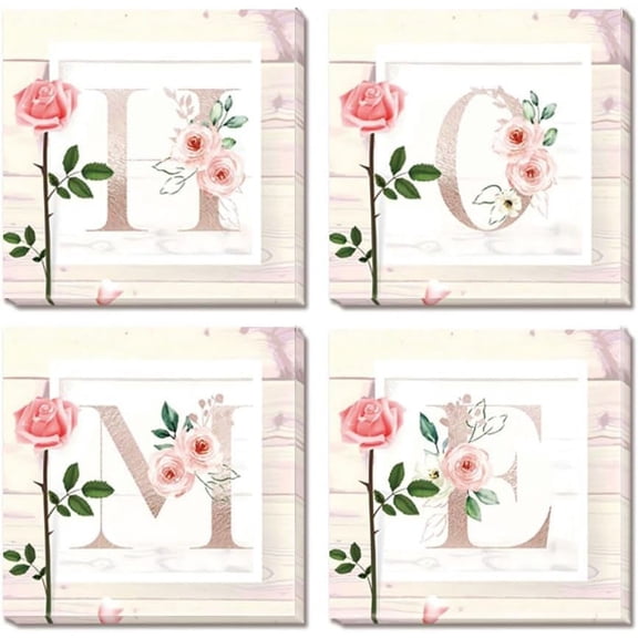 Pink Rose Flower Family Wall Sign Picture Inspirational Family Canvas Wall Art Warm Spiritually Art Home Livingroom Bathroom Relaxing Decor