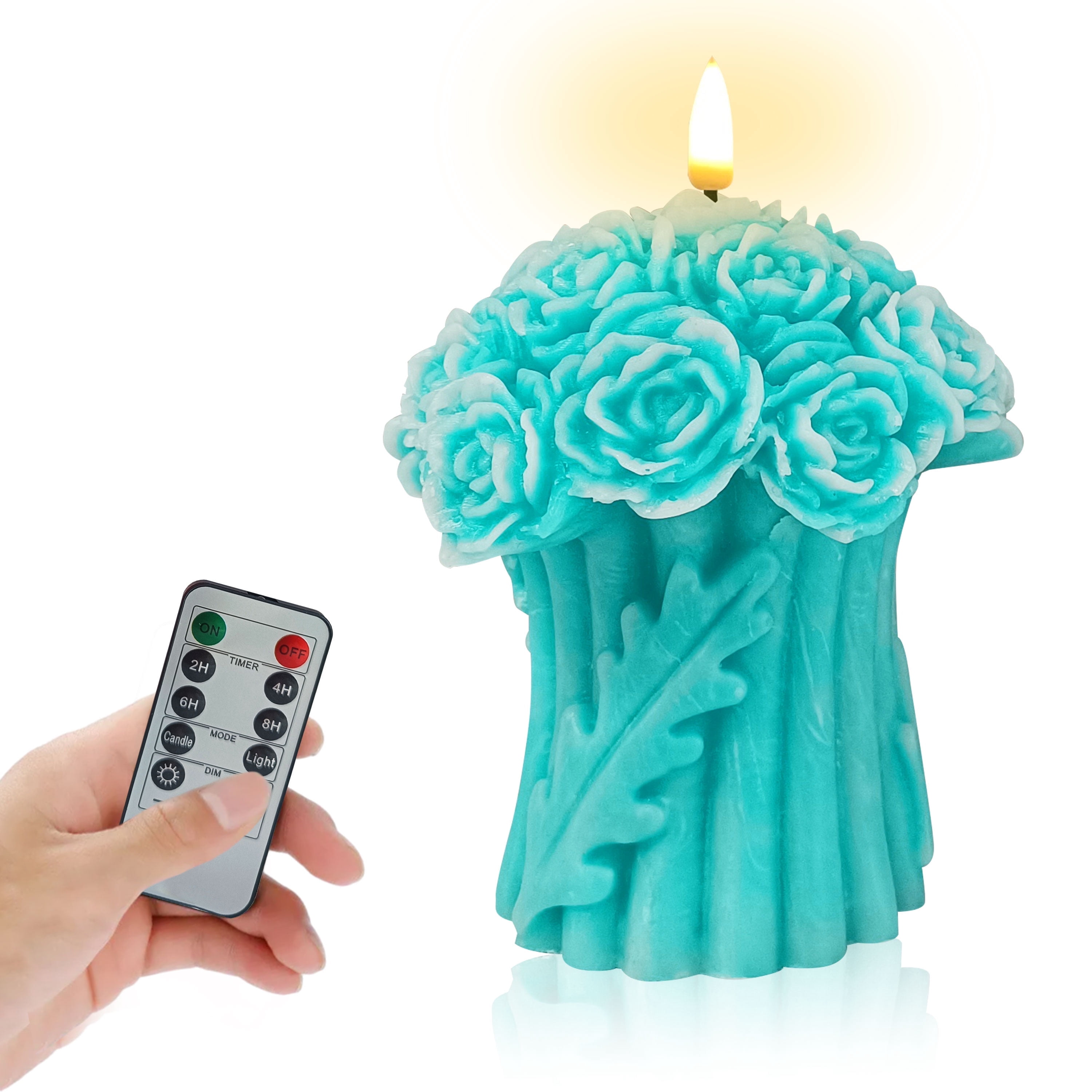 Flower Flickering Flameless Candles, Real Wax LED Candles with Remote and Timer, 3.8 Inch Battery Operated Pillar Candles Gifts for Valentine's Day Mother's Day Wedding Home Decoration