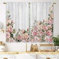 thumbnail image 1 of Pink Rose Flower Kitchen Curtains Wooden Farmhouse Rustic Small Short Cafe Window Curtains Floral Country Rod Pocket Bathroom Window Drapes Treatment Tier Curtains 2 Panels (27.5x36 Inch), 1 of 6