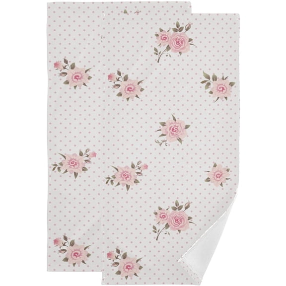 Pink Rose Flower Polka Dot Hand Towels for Bathroom Set of 2 Soft Quick Dry Vintage Shabby Chic Floral Style Kitchen Dish Towels Decorative Bathroom Towels for Bath Face Guest Shower 14"x28"