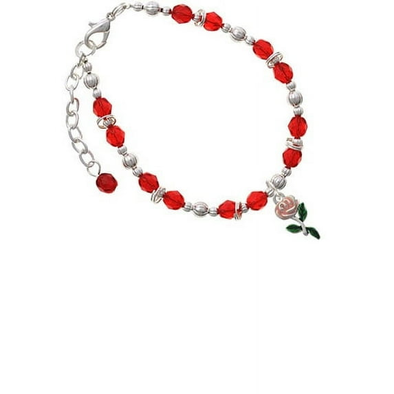 Pink Rose Flower Red Beaded Bracelet