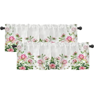 Pink Rose Flower Window Valance for Kitchen Dining Room Romantic Floral Curtains Valanes for Windows Valentine 3" Rod Pocket Window Treatment for Lover Anniversary Home Decor