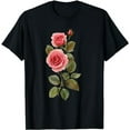 thumbnail image 1 of Pink Rose Flower black T-Shirt, 1 of 3