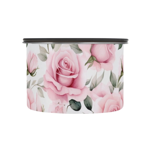 Pink Rose Flowers Airtight Coffee Bean Canister 17oz Food Storage Containers with Lids For Gournd, Tea, Sugar, Flour, Rice, Cereal, Candy Cookie Jar