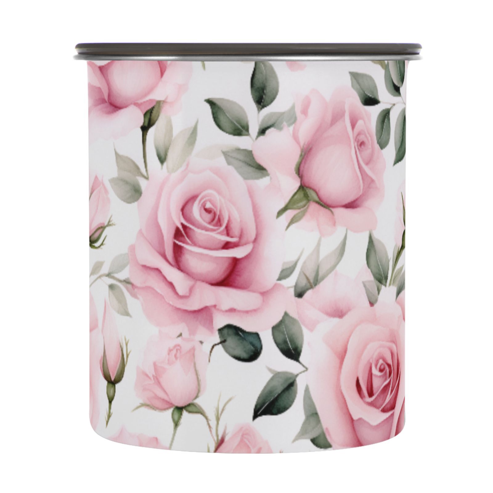 Pink Rose Flowers Airtight Coffee Bean Canister 30oz Food Storage Containers with Lids For Gournd, Tea, Sugar, Flour, Rice, Cereal, Candy Cookie Jar