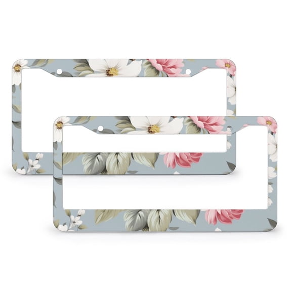 Pink Rose Flowers Leaf Shabby Chic Beige Pink License Plate Cover 2 PCS Vintage Floral License Plate Frame License Plate Shield Frame for Women Men US Vehicles 2 Holes Metal License Plate Frame