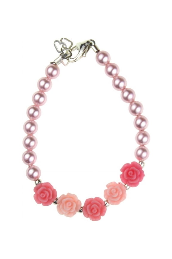 Pink & Rose Flowers and Pearl Bracelet