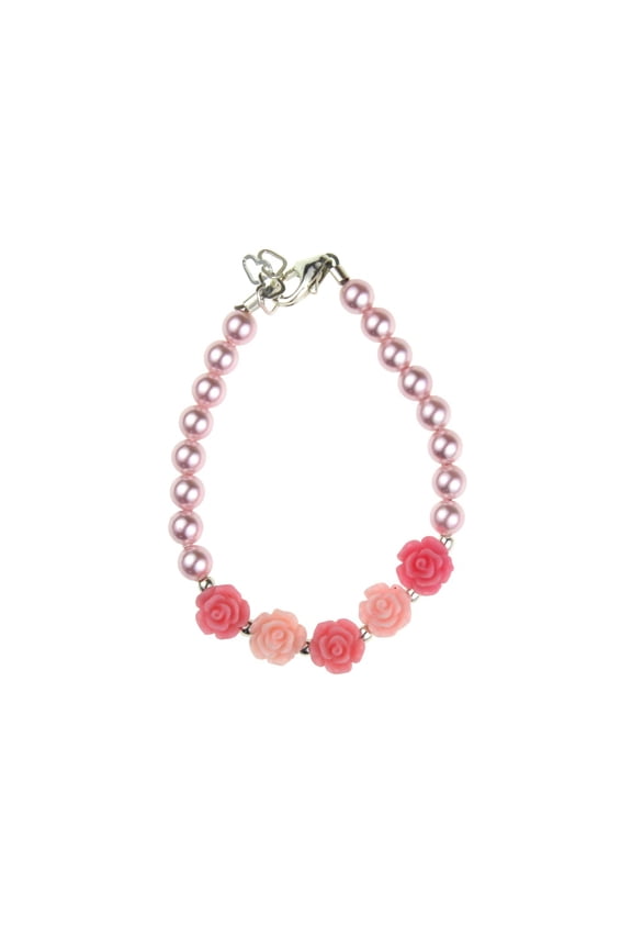 Pink & Rose Flowers and Pearl Bracelet