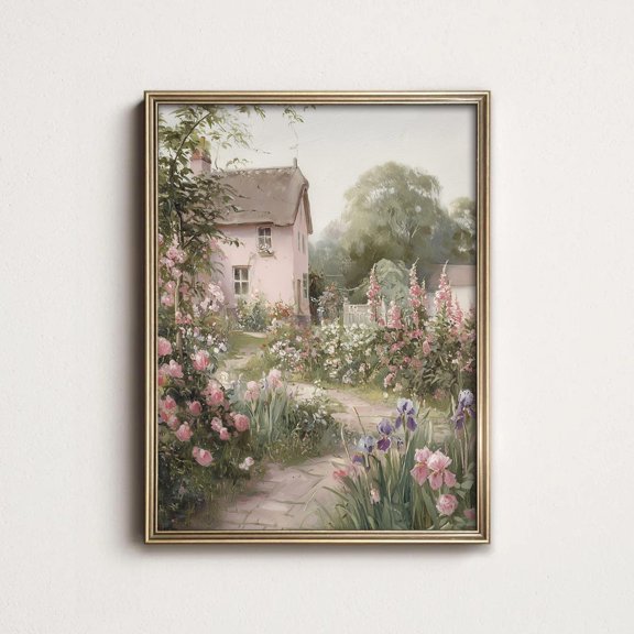 Pink Rose Garden English Thatched Cottage Floral Romantic Bedroom Decor