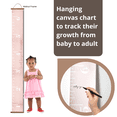 thumbnail image 1 of Pink Rose Gold Canvas Growth Chart for Kids - Wall Tape Ruler with Height Chart for Kids - Girls Kids Room Wall Décor Measuring Height Chart, Walnut Wood, 1 of 4