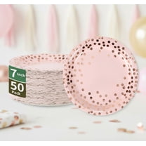 Pink & Rose Gold Dots Party Paper Plates, 50 PCS Disposable Party Supplies Dessert Paper Plates for Birthday Wedding Bridal Shower Supplies (7 inches)