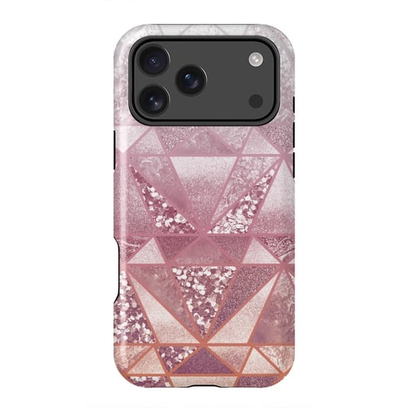 Pink Rose Gold Gradient Glitter Tiles Pattern Case for iPhone 17 16 15 14 13 12 11 Pro Max