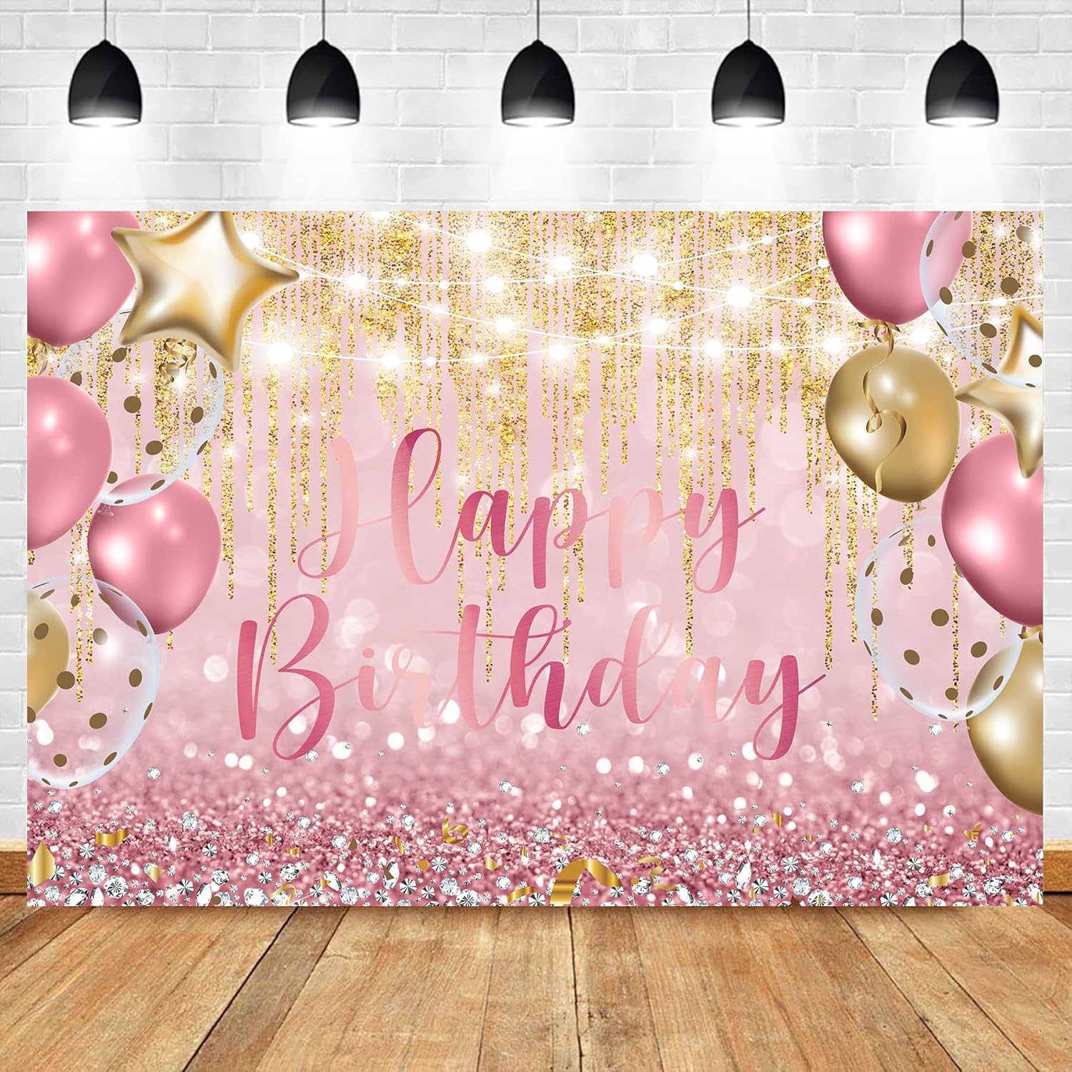 Gold Dance Girl Pink Happy Birthday Round Backdrops