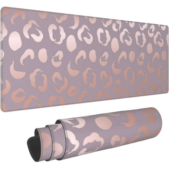 Pink Rose Gold Leopard Print Gaming Mouse Pad 31.5 x 11.8 Inch Extended Waterproof Cheetah Desk Pad with NonSlip Rubber Base and Stitched Edges, Stylish for Work/Office/Home