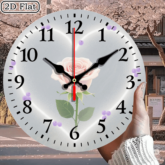 Pink Rose Heart Outline Digital Wall Clock Round 10x10 Inch Home Decor Battery Not Included