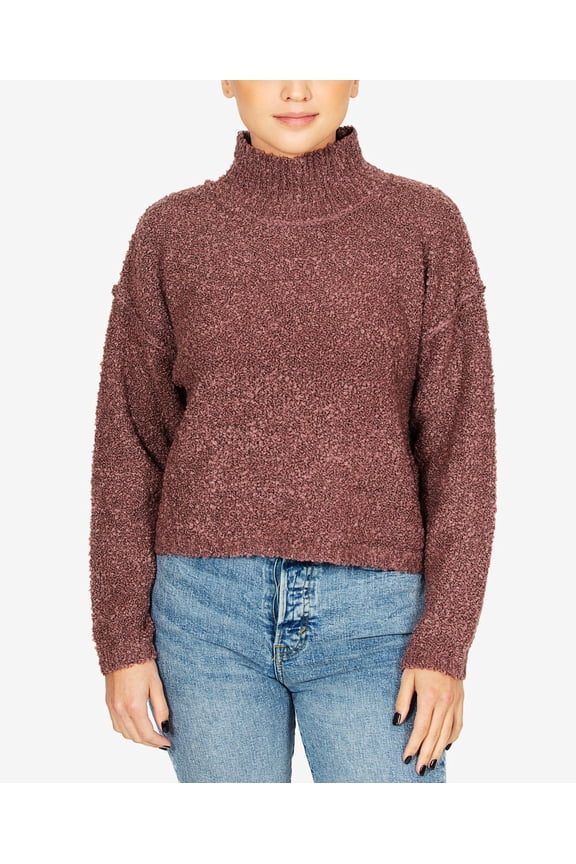 Juniors Mock-Neck Bubble-Sleeve Sweater,Sugar Plum,Large