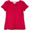 thumbnail image 1 of Pink Rose Juniors Short Sleeve Lettuce Trim Top Medium Sangria, 1 of 2