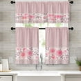 thumbnail image 1 of Pink Rose Kitchen Curtains Floral Window Curtains Valance and Tier Set 36 Inch, Romantic Flowers Delicate Rod Pocket Short Tier Curtain, Chic Classic Small Cafe Curtains for Kitchen Decor, 1 of 6