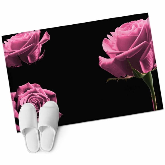 Pink Rose Large Area Rugs for Bedroom Living Room, Soft Non Slip Carpet Bedside Rug, Vintage Abstract Garden Flower Floral Black Rectangular Floor Cover Kitchen Accent Rug 2'x3' for Office
