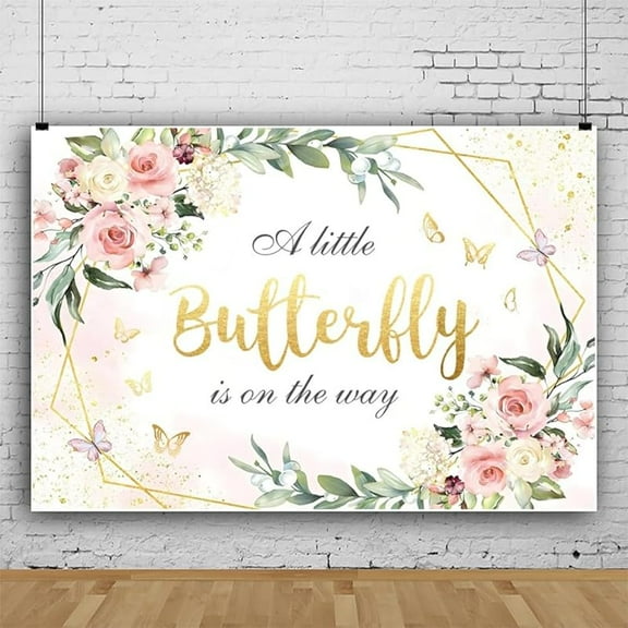 Pink Rose Leaves Baby Shower Backdrop A Little Butterfly is On The Way Photography Background Baby Shower Birthday Party Decor Newborn Girls Party Photo Booth Studio Props Banner