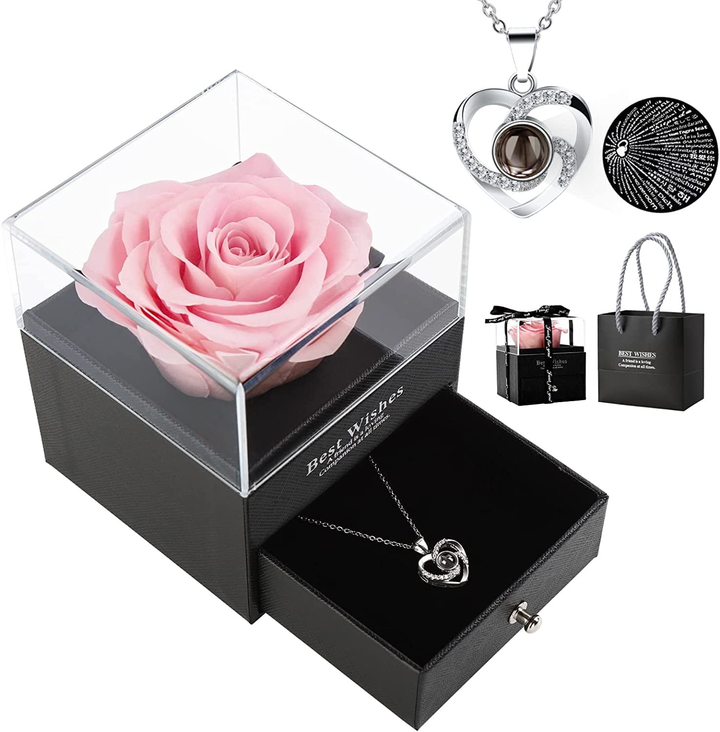 JUSTSAVE4U Pink Rose & Necklace Gift Set for The Special One, Great for Thanksgiving: Perfect for Engagement, Valentine's Day, Anniversary, Birthday, and Wedding