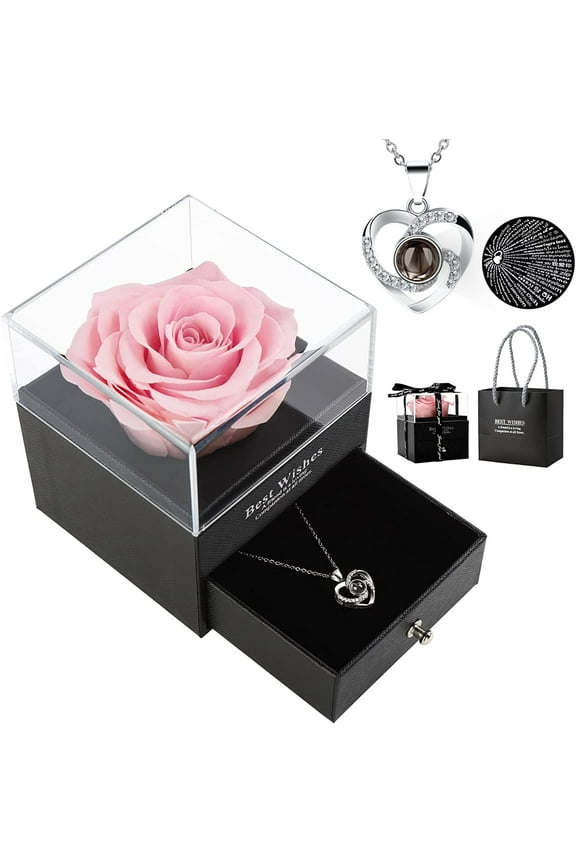 Pink Rose & Necklace Gift Set for The Special One, Great for Thanksgiving: Perfect for Engagement, Valentine's Day, Anniversary, Birthday, and Wedding