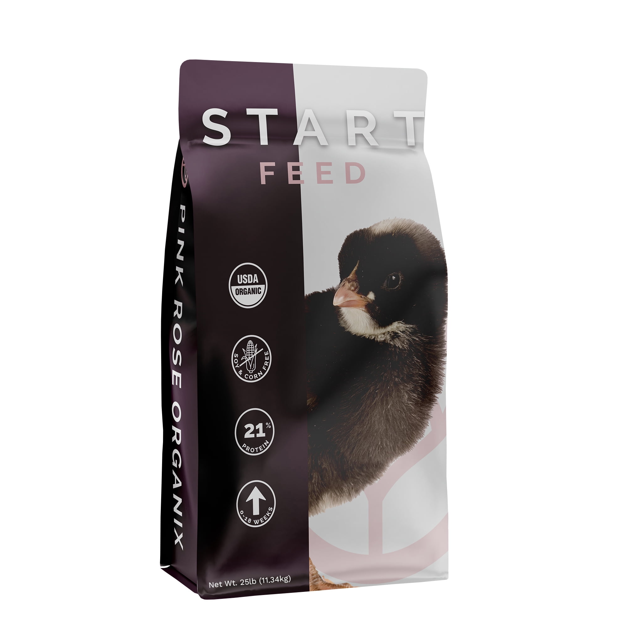 Pink Rose Organix Chick Start Crumb Feed, 25lbs - Non-GMO, High Protein Chick Feed for Strong Early Growth, 21% Protein - USDA Certified Organic Blend, Soy & Corn-Free