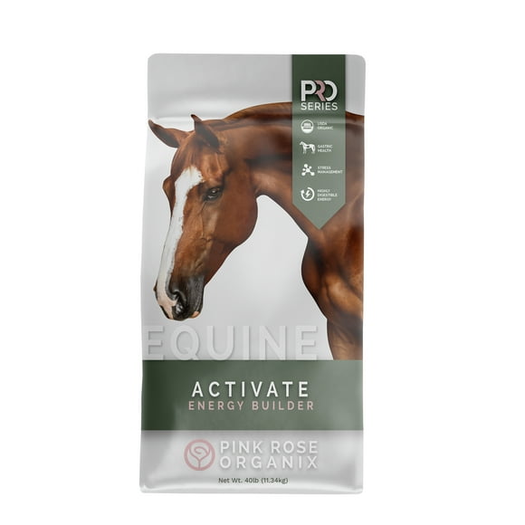 Pink Rose Organix PRO Series Activate Energy Builder Equine Feed, 40lbs - for Muscle Recovery, Gut, Cell & Body Health - Ideal for High-Intensity Performance Horses - USDA Organic & Soy-Free