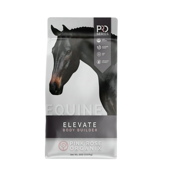 Pink Rose Organix PRO Series Elevate Body Builder Equine Feed, 30lbs - High-Fat Cool Calorie Body Builder for Gut, Brain, Cell & Body Health - Ideal for Hard Keepers - Low NSC & USDA Organic