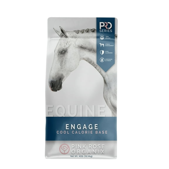 Pink Rose Organix PRO Series Engage Cool Calorie Base Equine Feed, 40lbs - with PROeq for Joint, Gut, Brain & Body Health - Ideal for Easy Keepers - Low NSC, USDA Organic & Alfalfa-Free